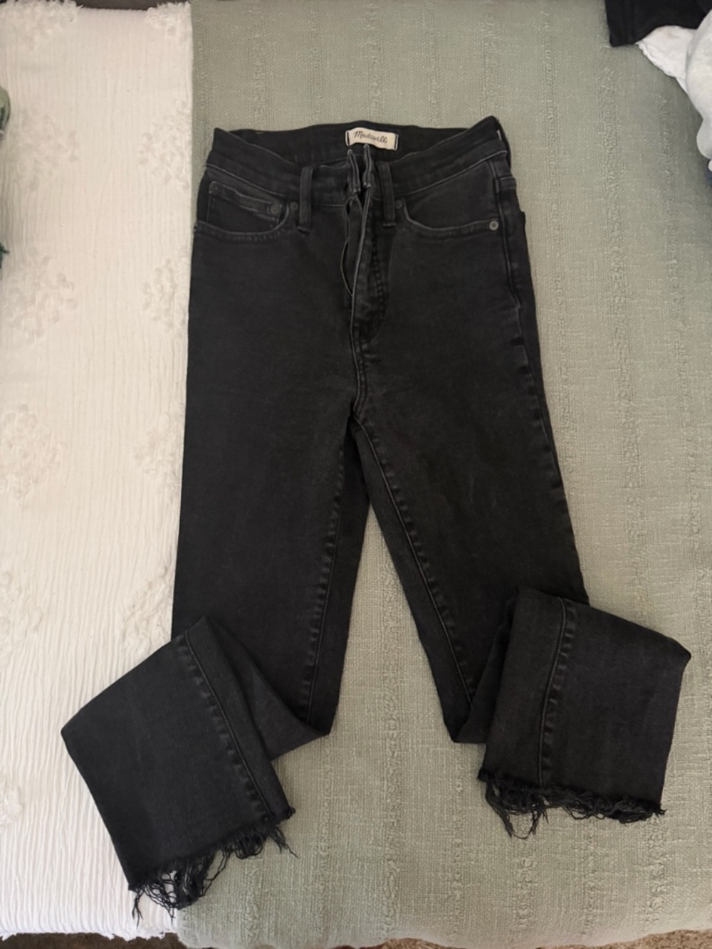 Madewell Washed Black High-Rise Jeans with Frayed Hem
